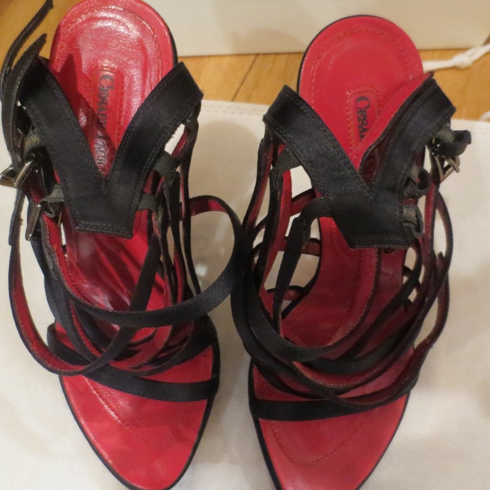 LAST CHANCE  CESARE PACIOTTI Black Satin Multi Strapped Mini Platforms - Picture 9 of 9